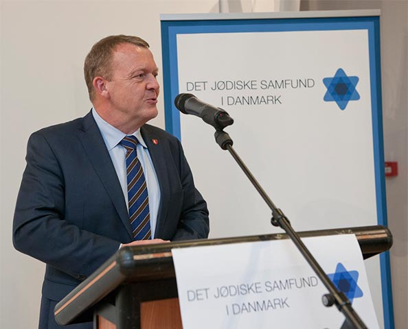Statsminister Lars Løkke Rasmussen taler i Det Jødiske Hus. Foto: Mikael Hjuler